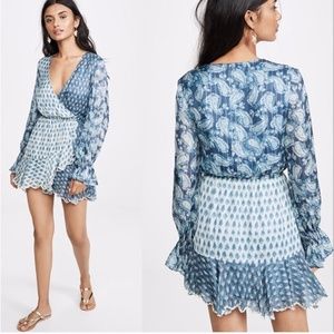 HEMANT & NANDITA | Blue Silk Mini Dress Metallic Paisley Kaiyo Wrap